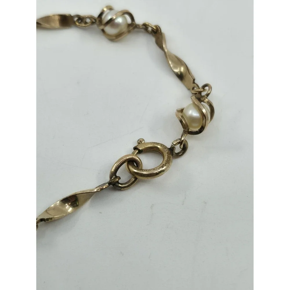 Vintage Van Dell 1/20 12K GF Gold Filled Twisted Link Caged Pearl Bracelet
